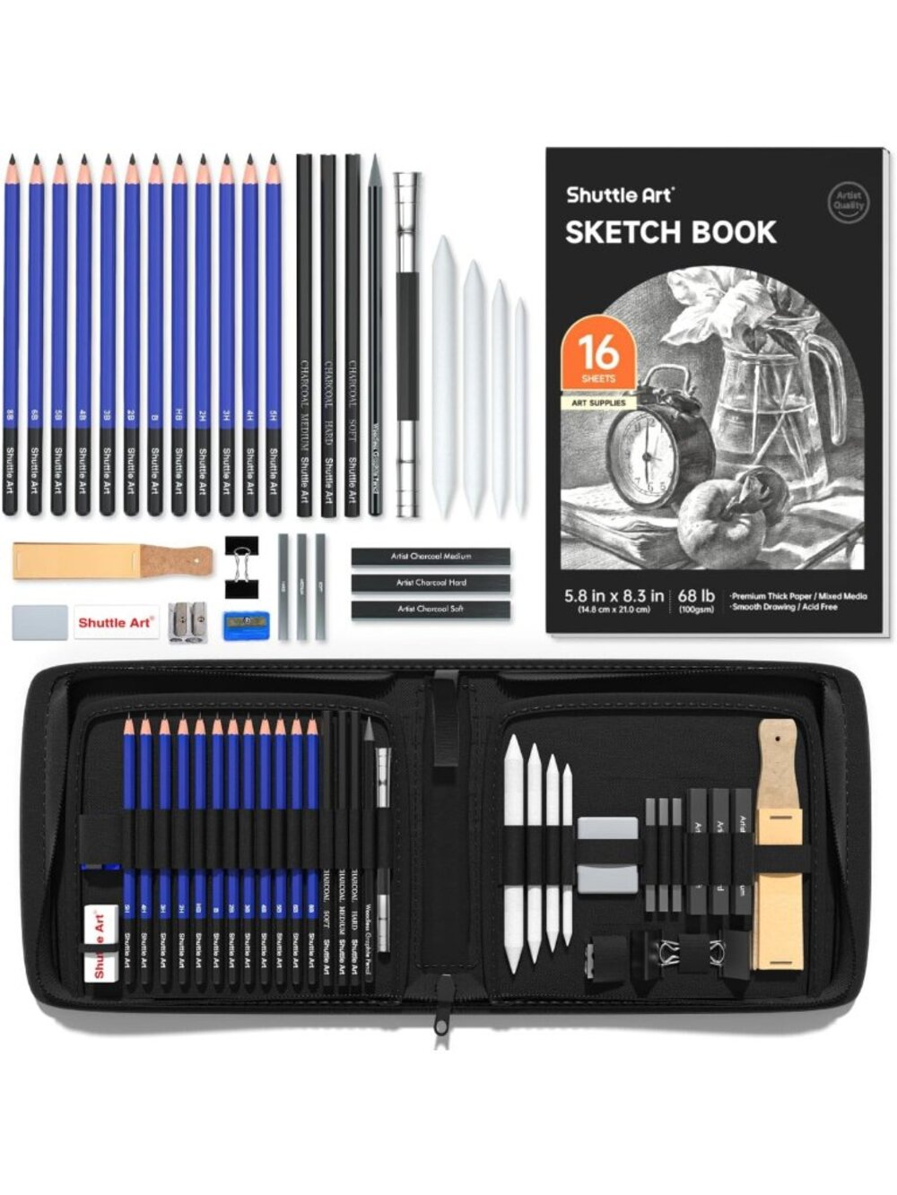 37-Piece Professional Sketching Pencil Set with Zipper Case & Art Supplies for
